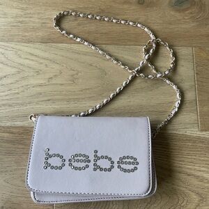 Bebe chain link clutch purse light pink